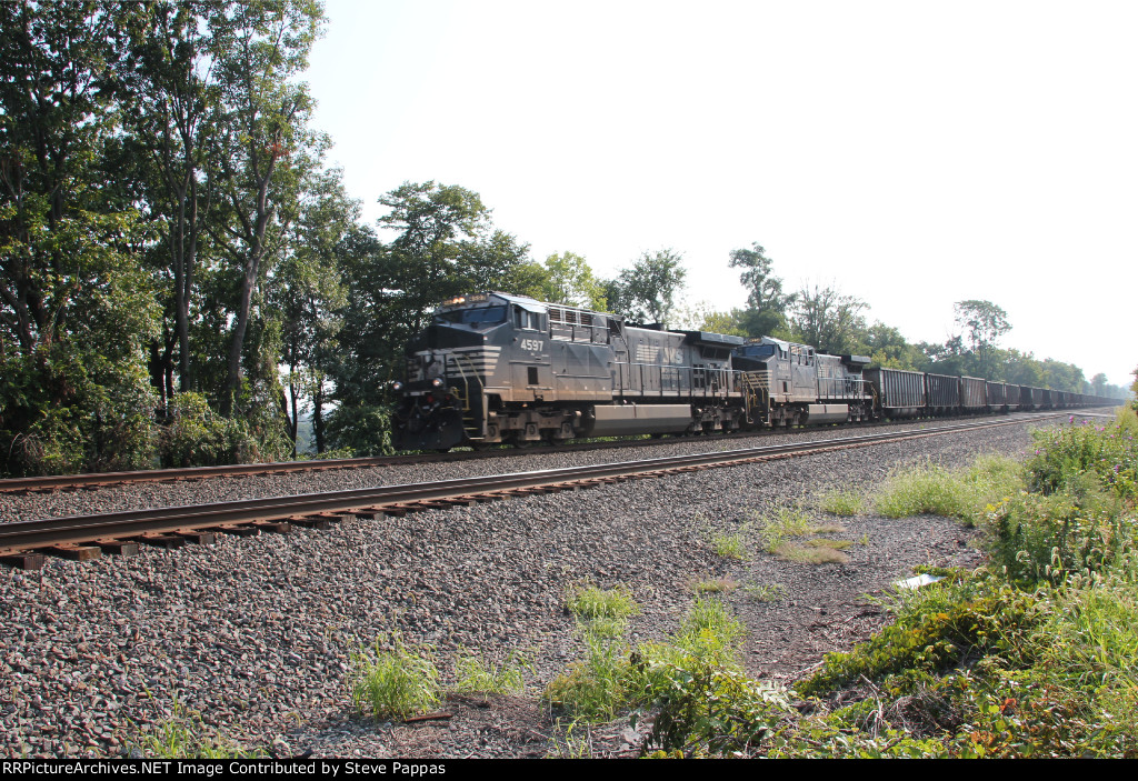 NS 4597 leads train 591 with coal empties